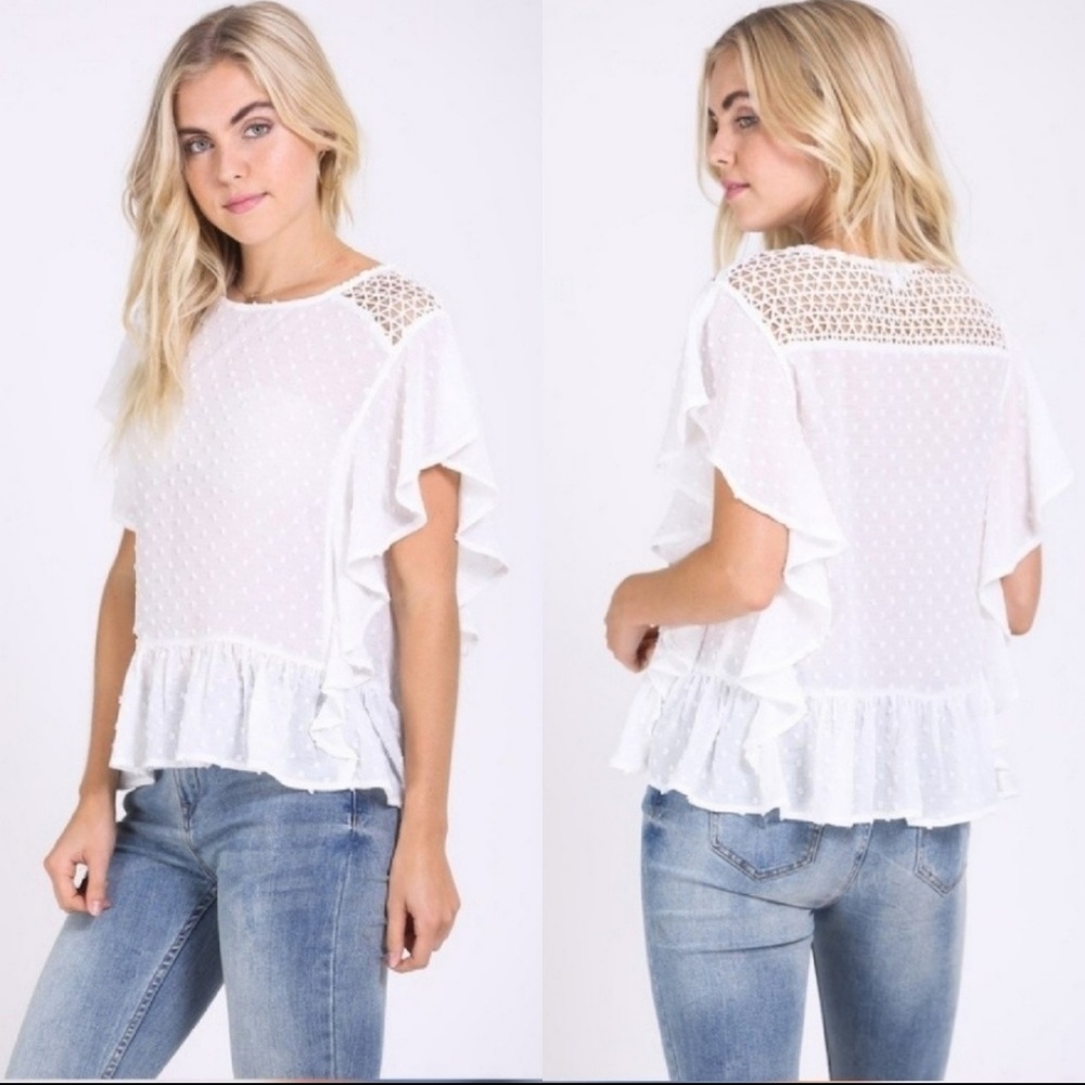 Dotted Ruffle Sleeve Top